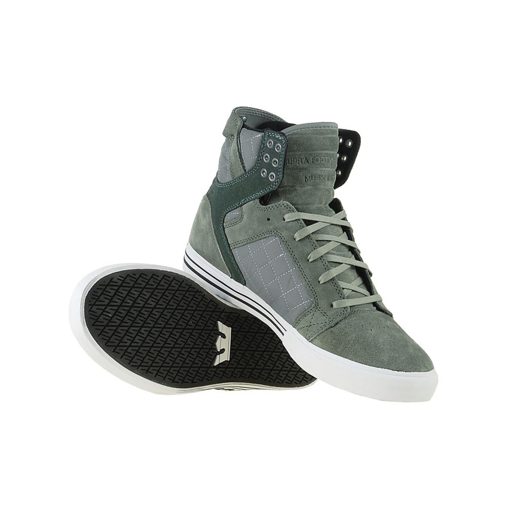 Baskets Montantes Supra SkyTop Grise Vert Grey Suede/Nylon Homme | QKY-63424670